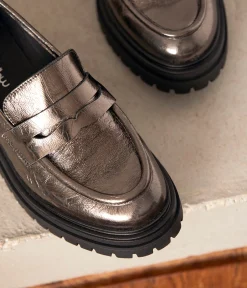 Femme Mellow Yellow Derbies, Mocassins-Mocassins cuir argenté Angelika