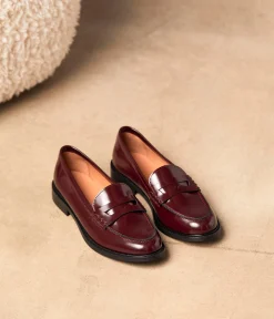 Femme Mellow Yellow Derbies, Mocassins-Mocassins cuir bordeaux Angella