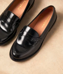 Femme Mellow Yellow Derbies, Mocassins-Mocassins cuir noir Angella