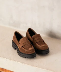 Femme Mellow Yellow Derbies, Mocassins-Mocassins velours marron Angelika