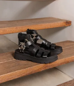 Femme Mellow Yellow Sandales, Mules-Sandales montantes noires Edna