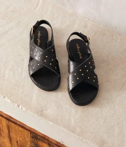 Femme Mellow Yellow Sandales-Sandales plates noires Erica