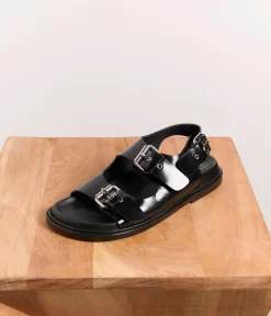 Femme Mellow Yellow Sandales-Sandales plates noires Ricco